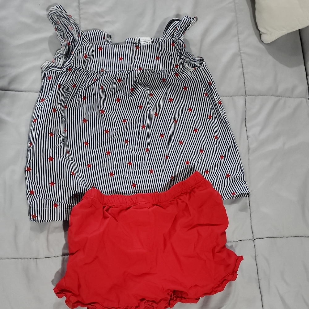 Striped Top and Red Shorts Set